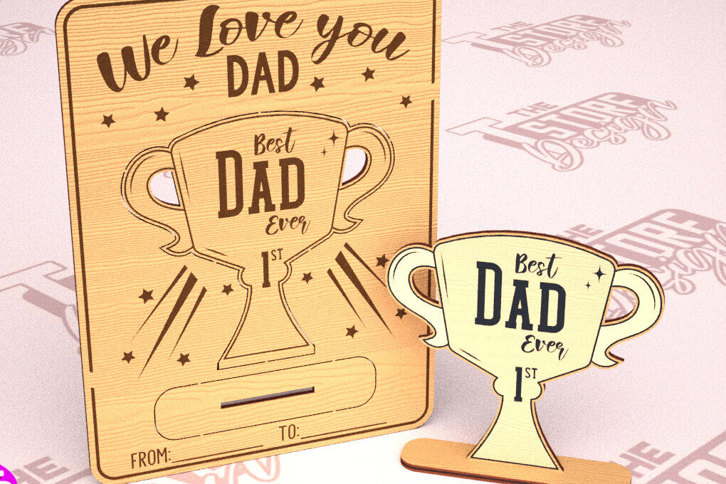 Σετ των 2 Intra απο ξύλο plywood 3mm-4mm πάχος - Ξύλινη κάρτα για τη γιορτή του πατέρα | Ευχετήρια κάρτα Δίασταση 10x15 cm INTRAFABR-97722401