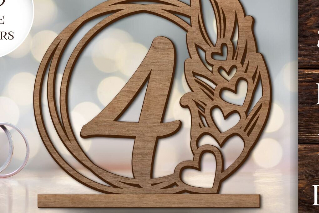 Σετ των 3 Intra απο ξύλο plywood 3mm-4mm πάχος - Αριθμοί τραπεζιού γάμου με πούπουλα  Δίασταση 10x8 cm INTRAFABR-94785329