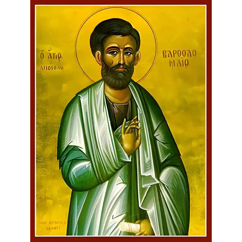 Εικόνα Ορθοδοξίας με περίγραμμα χρυσό σε ξύλο Φλαμουρίας  με  βάση Εικόνα ΑΓΙΟΣ ΑΠΟΣΤΟΛΟΣ ΒΑΡΘΟΛΟΜΑΙΟΣ Χειροποίητη Ελληνορθόδοξη εικόνα του Ιησού Χριστού, Κρεμαστή πλάκα βυζαντινής τέχνης, χριστιανική τέχνη Διάσταση 40x30 cm (10,2x7,9 ίντσες)  INTRAEK-144