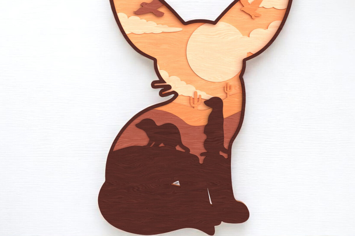 Σετ των 2 Intra απο ξύλο plywood 3mm-4mm πάχος - Fennec Fox Layered Desert  Δίασταση 30x20 cm INTRAFABR-121364442