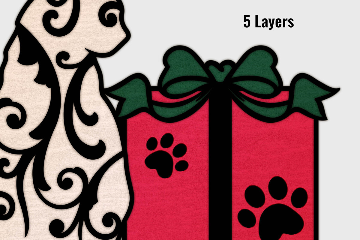 Σετ των 2 Intra απο ξύλο plywood 3mm-4mm πάχος - Γιορτινή γάτα με χριστουγεννιάτικο δώρο Δίασταση 20x20 cm INTRAFABR-107344634