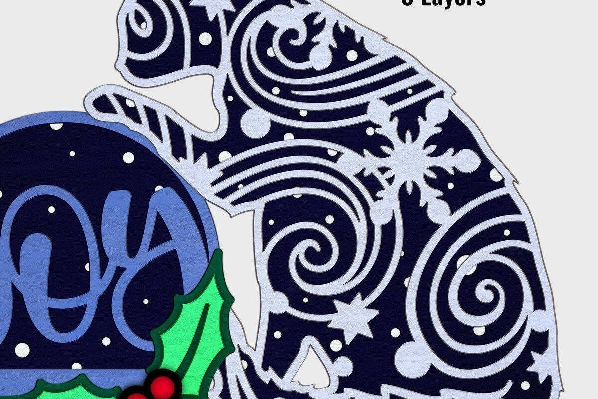 Σετ των 3 Intra απο ξύλο plywood 3mm-4mm πάχος - Εορταστική γάτα διακοπών με Joy Snow Globe Δίασταση 20x20 cm INTRAFABR-107344713