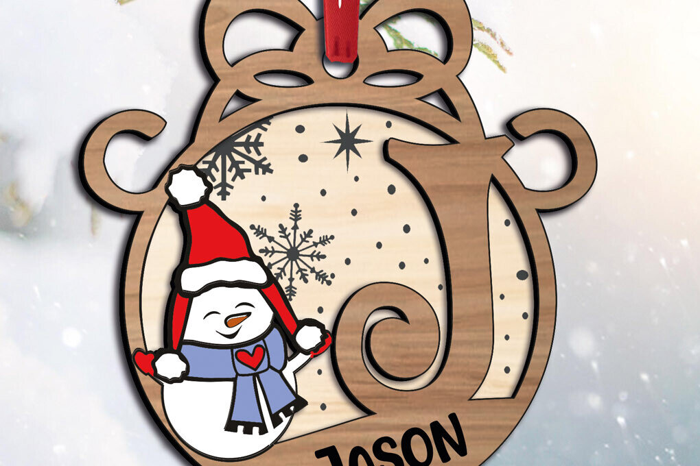 Σετ των 3 Intra απο ξύλο plywood 3mm-4mm πάχος - Γιορτινό γράμμα Χιονάνθρωπος J Christmas  Δίασταση 6x6 cm INTRAFABR-110525415