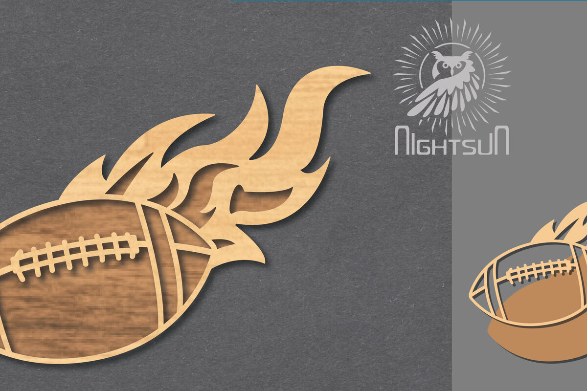 Σετ των 2 Intra απο ξύλο plywood 3mm-4mm πάχος - Fire American Football Δίασταση 20x20 cm INTRAFABR-119874355