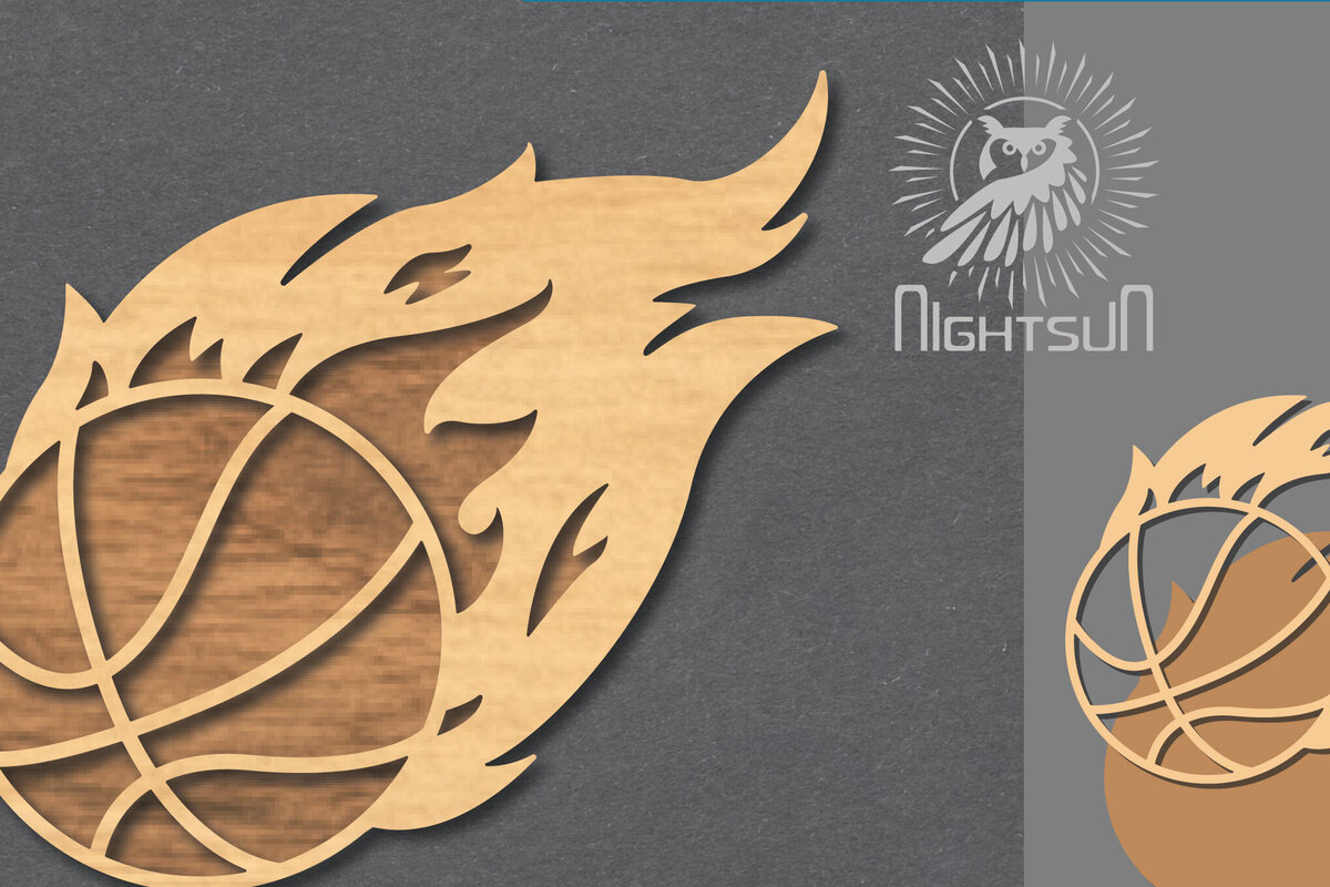 Σετ των 2 Intra απο ξύλο plywood 3mm-4mm πάχος - Fire Basketball Laser Cut Διακόσμηση  Δίασταση 20x20 cm INTRAFABR-119874409