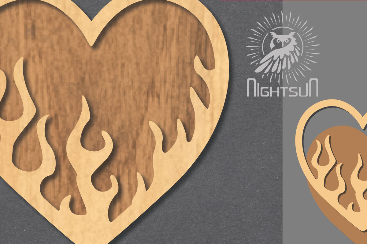 Σετ των 2 Intra απο ξύλο plywood 3mm-4mm πάχος - Διακόσμηση κοπής με λέιζερ Fire Heart 1 Δίασταση 20x20 cm INTRAFABR-120680666