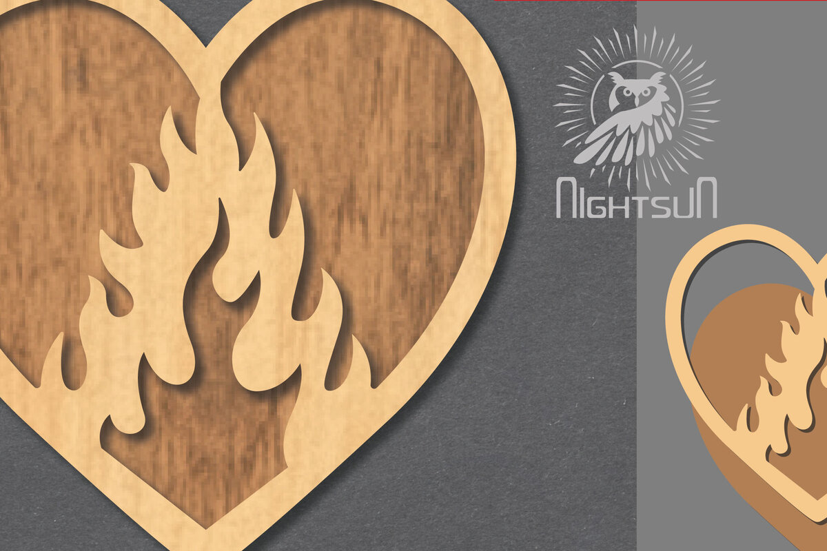 Σετ των 3 Intra απο ξύλο plywood 3mm-4mm πάχος - Διακόσμηση κοπής με λέιζερ Fire Heart 6 Δίασταση 20x20 cm INTRAFABR-120680767