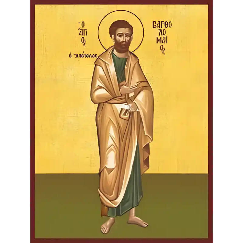 Εικόνα Ορθοδοξίας με περίγραμμα χρυσό σε ξύλο Φλαμουρίας  με  βάση Εικόνα ΑΓΙΟΣ ΑΠΟΣΤΟΛΟΣ ΒΑΡΘΟΛΟΜΑΙΟΣ, ΟΛΟΣΩΜΟΣ Χειροποίητη Ελληνορθόδοξη εικόνα του Ιησού Χριστού, Κρεμαστή πλάκα βυζαντινής τέχνης, χριστιανική τέχνη Διάσταση 40x30 cm (10,2x7,9 ίντσες)  I