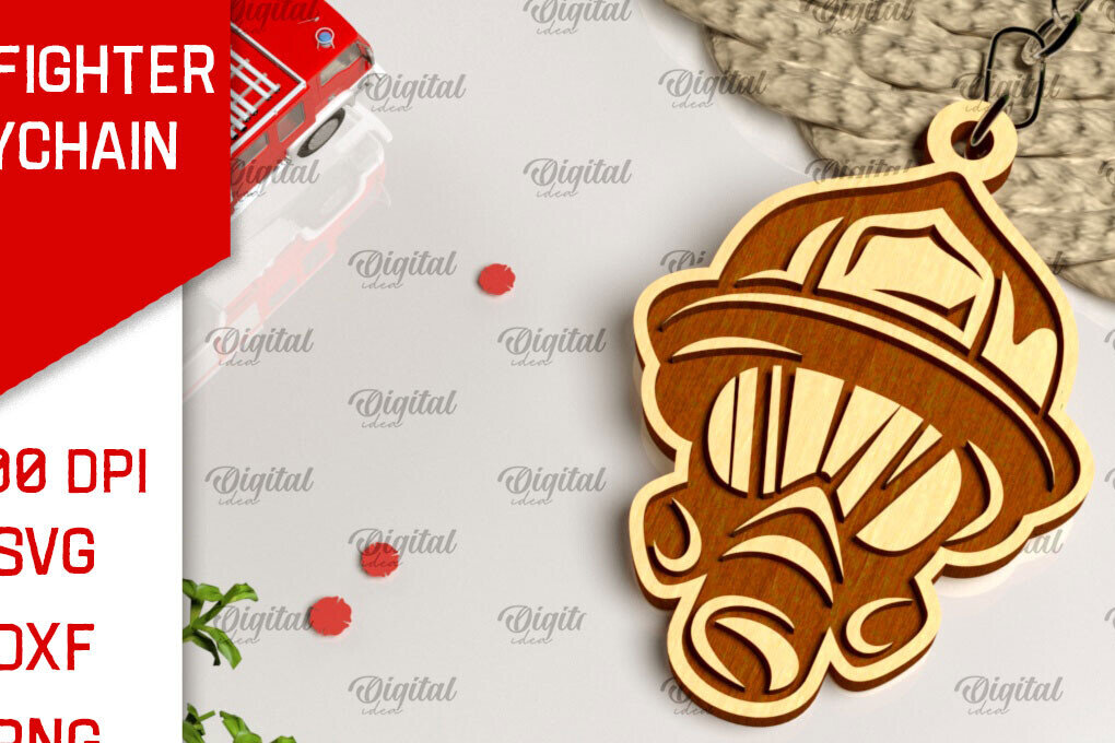 Σετ των 3 Intra απο ξύλο plywood 3mm-4mm πάχος - Σχέδιο κοπής με λέιζερ Μπρελόκ Πυροσβέστης Δίασταση 4x4 cm INTRAFABR-100604272