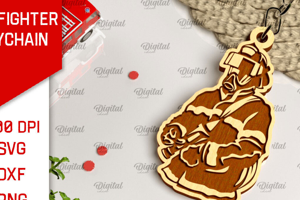 Σετ των 3 Intra απο ξύλο plywood 3mm-4mm πάχος - Σχέδιο κοπής με λέιζερ Μπρελόκ Πυροσβέστης Δίασταση 4x4 cm INTRAFABR-100604498