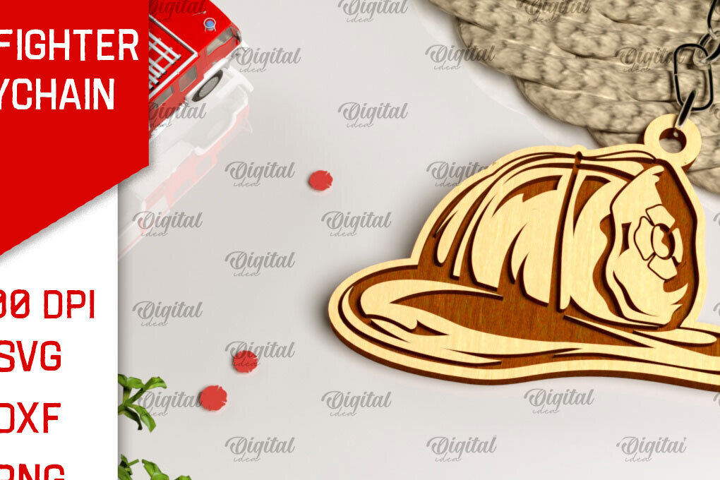 Σετ των 3 Intra απο ξύλο plywood 3mm-4mm πάχος - Σχέδιο κοπής με λέιζερ Μπρελόκ Πυροσβέστης Δίασταση 4x4 cm INTRAFABR-100604579