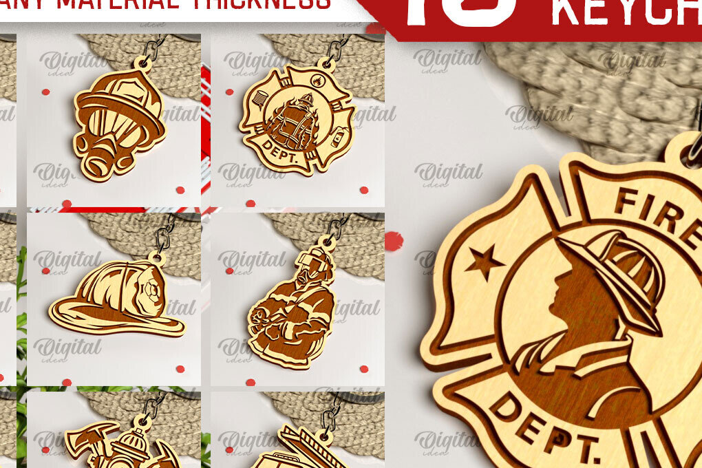 Σετ των 3 Intra απο ξύλο plywood 3mm-4mm πάχος - Πακέτο LaserCut Μπρελόκ Πυροσβεστικής Δίασταση 4x4 cm INTRAFABR-100610161