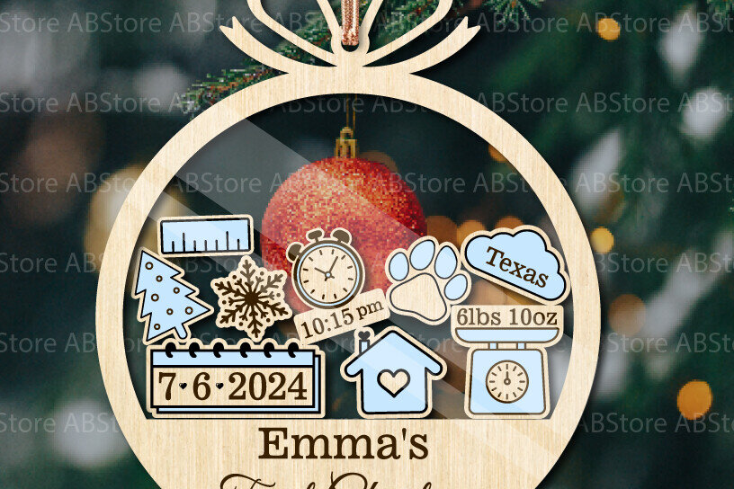 Σετ των 3 Intra απο ξύλο plywood 3mm-4mm πάχος - Πρώτο χριστουγεννιάτικο στολίδι  Δίασταση 6x6 cm INTRAFABR-111607402