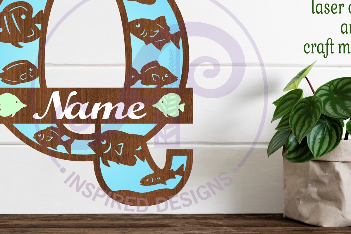 Intra απο ξύλο plywood 3mm-4mm πάχος - Μονόγραμμα Fish Capital Letter Q  Δίασταση 30x20 cm INTRAFABR-106108105