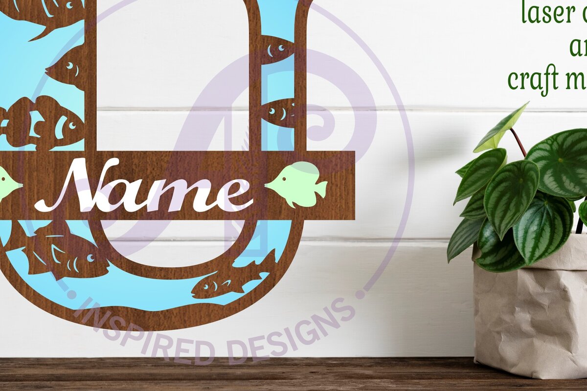 Intra απο ξύλο plywood 3mm-4mm πάχος - Μονόγραμμα Fish Capital Letter U  Δίασταση 30x20 cm INTRAFABR-106108199