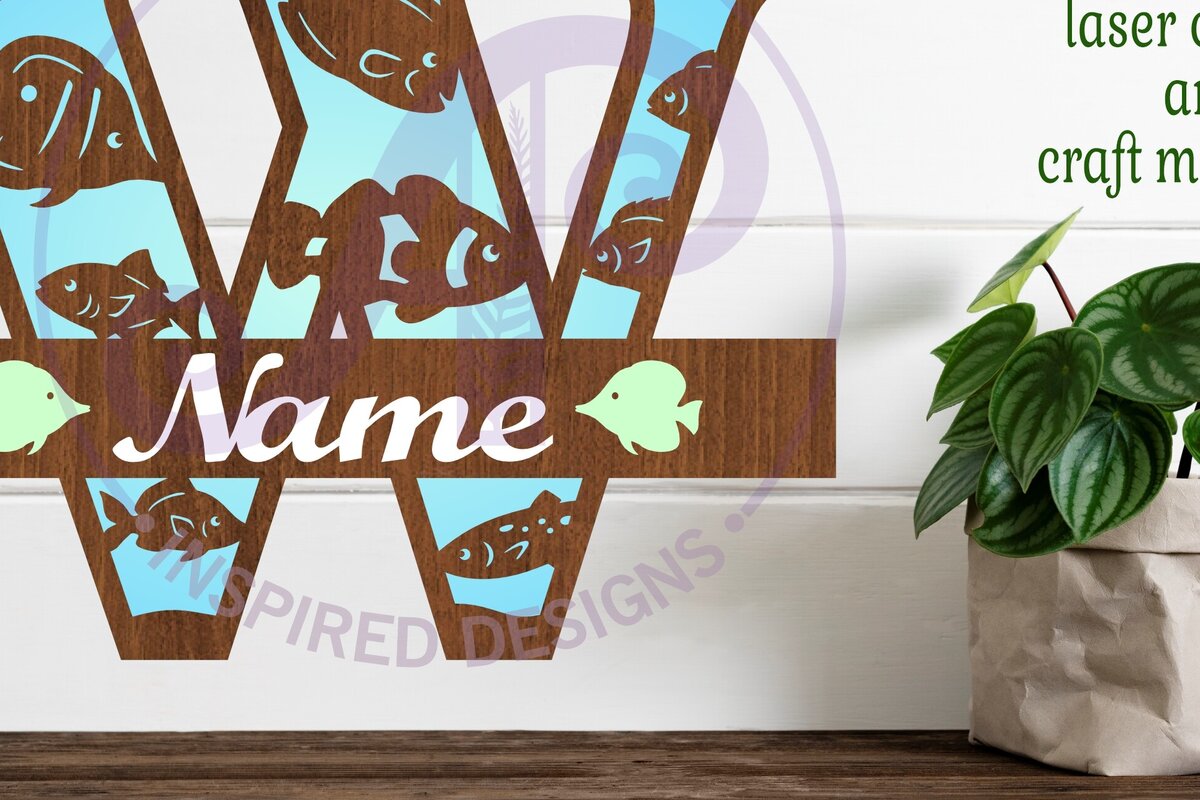 Intra απο ξύλο plywood 3mm-4mm πάχος - Μονόγραμμα Fish Capital Letter W  Δίασταση 30x20 cm INTRAFABR-106108307