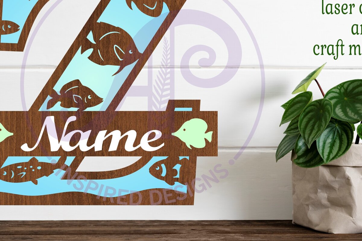 Intra απο ξύλο plywood 3mm-4mm πάχος - Μονόγραμμα Fish Capital Letter Z  Δίασταση 30x20 cm INTRAFABR-106108436