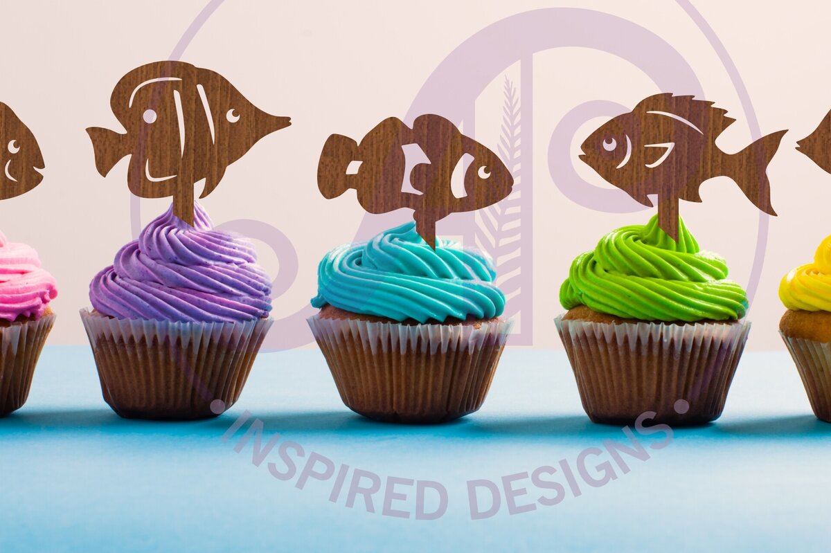 Intra απο ξύλο plywood 3mm-4mm πάχος - Fish Cupcake Topper  Laser Δίασταση 30x20 cm INTRAFABR-107059547