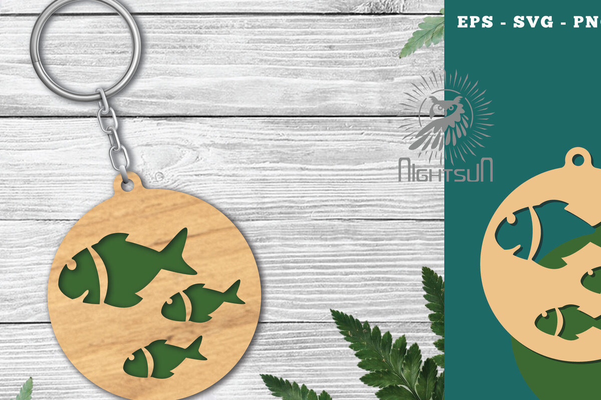 Σετ των 3 Intra απο ξύλο plywood 3mm-4mm πάχος - Μπρελόκ με λέιζερ ψαριού 10 Δίασταση 4x4 cm INTRAFABR-120094875