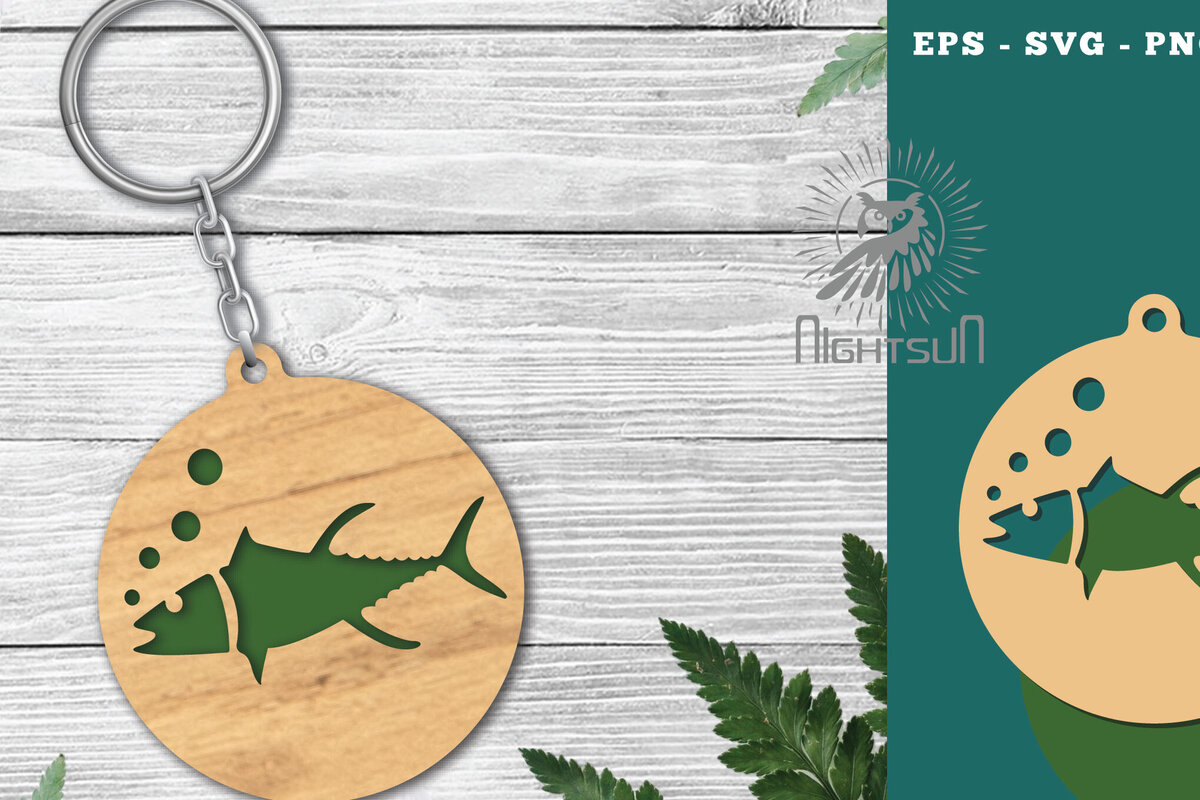 Σετ των 3 Intra απο ξύλο plywood 3mm-4mm πάχος - Μπρελόκ με λέιζερ ψαριού 2 Δίασταση 4x4 cm INTRAFABR-120094634