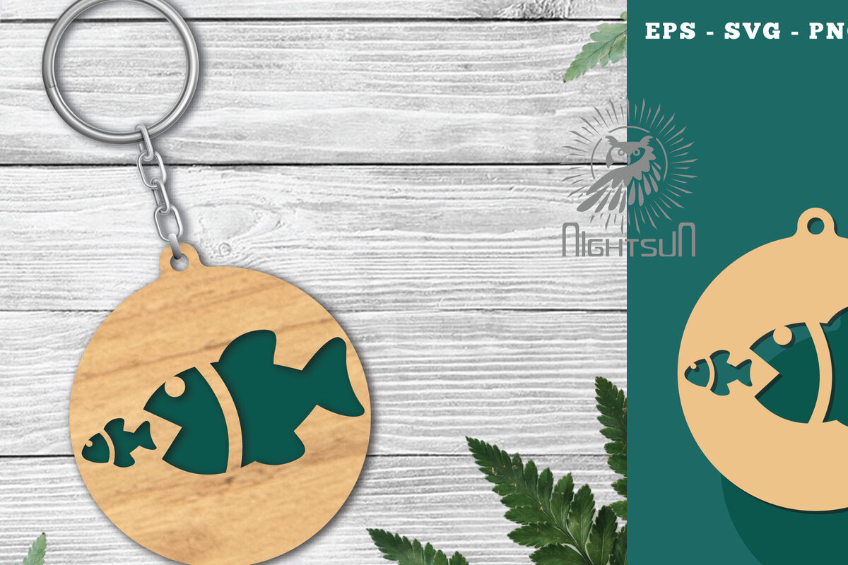 Σετ των 3 Intra απο ξύλο plywood 3mm-4mm πάχος - Μπρελόκ Fish Laser Cut 5 Δίασταση 4x4 cm INTRAFABR-120094683