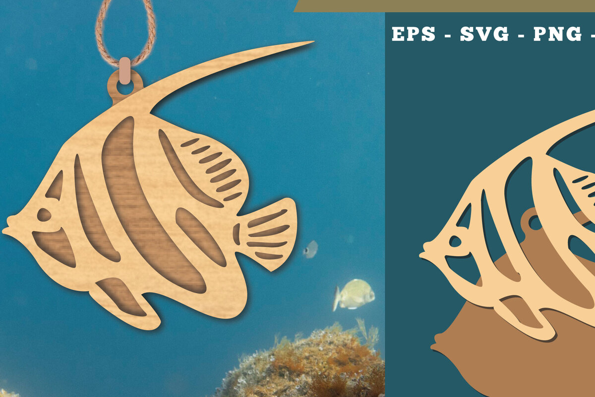 Σετ των 3 Intra απο ξύλο plywood 3mm-4mm πάχος - Στολίδι κοπής με λέιζερ ψαριών  1 Δίασταση 6x6 cm INTRAFABR-111826784