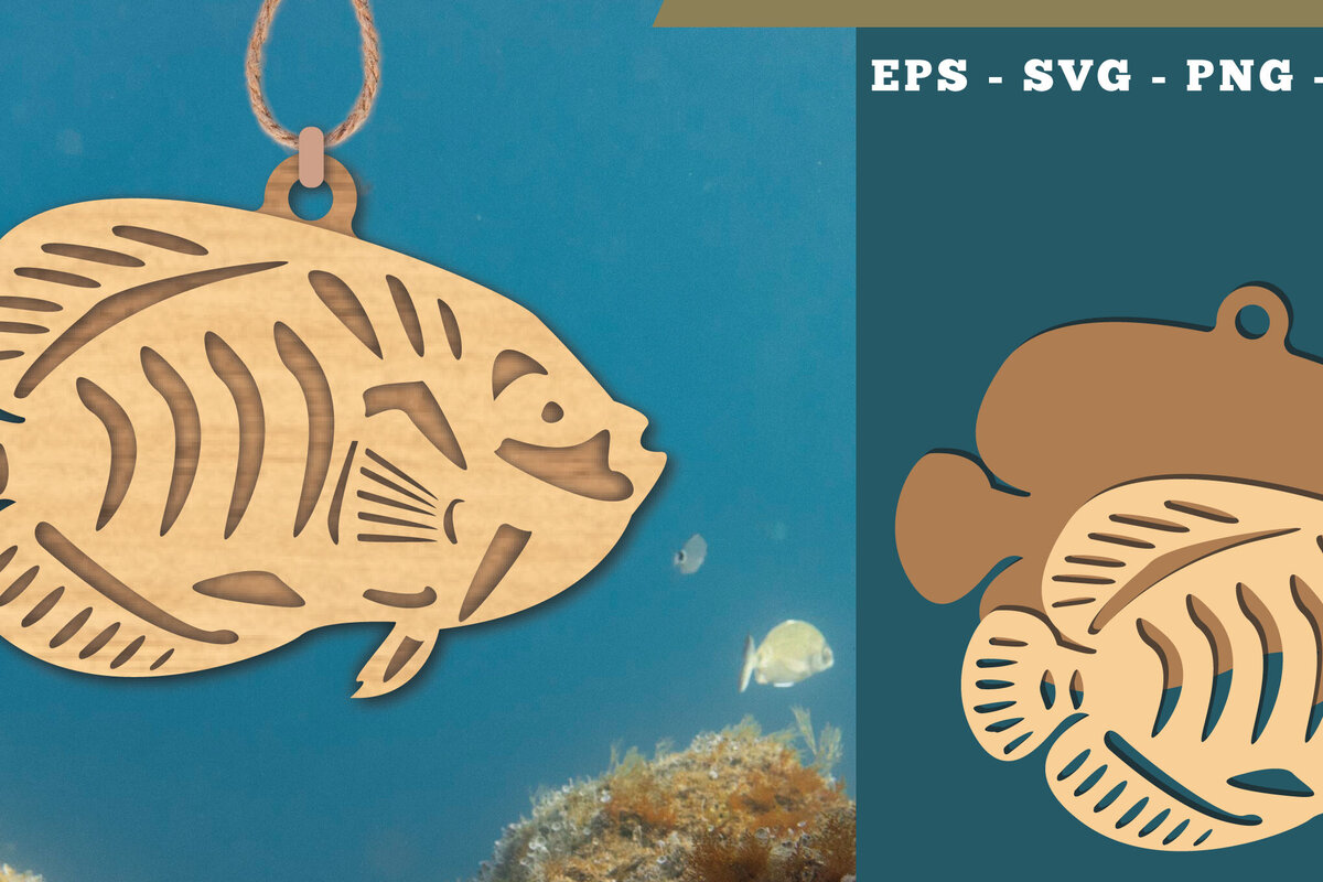 Σετ των 3 Intra απο ξύλο plywood 3mm-4mm πάχος - Στολίδι κοπής με λέιζερ ψαριών  2 Δίασταση 6x6 cm INTRAFABR-111826901