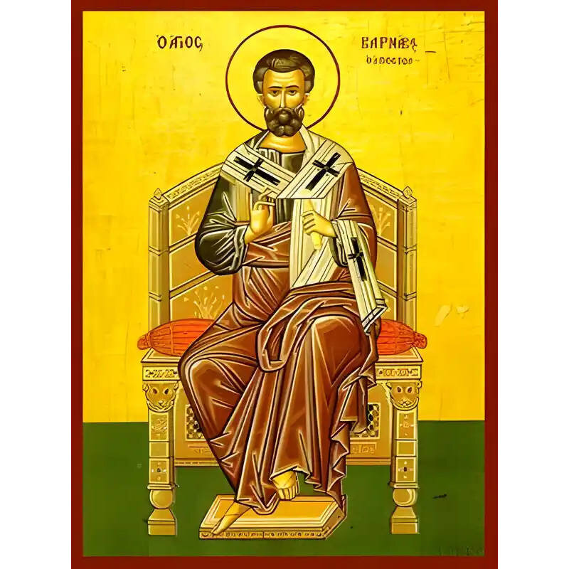 Εικόνα Ορθοδοξίας με περίγραμμα χρυσό σε ξύλο Φλαμουρίας  με  βάση Εικόνα ΑΓΙΟΣ ΑΠΟΣΤΟΛΟΣ ΒΑΡΝΑΒΑΣ, ΕΝΘΡΟΝΟΣ Χειροποίητη Ελληνορθόδοξη εικόνα του Ιησού Χριστού, Κρεμαστή πλάκα βυζαντινής τέχνης, χριστιανική τέχνη Διάσταση 40x30 cm (10,2x7,9 ίντσες)  INTRA