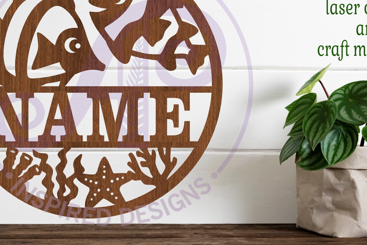 Σετ των 2 Intra απο ξύλο plywood 3mm-4mm πάχος - Πρότυπο κοπής με λέιζερ  Sign Name Fish Δίασταση 30x20 cm INTRAFABR-98371486