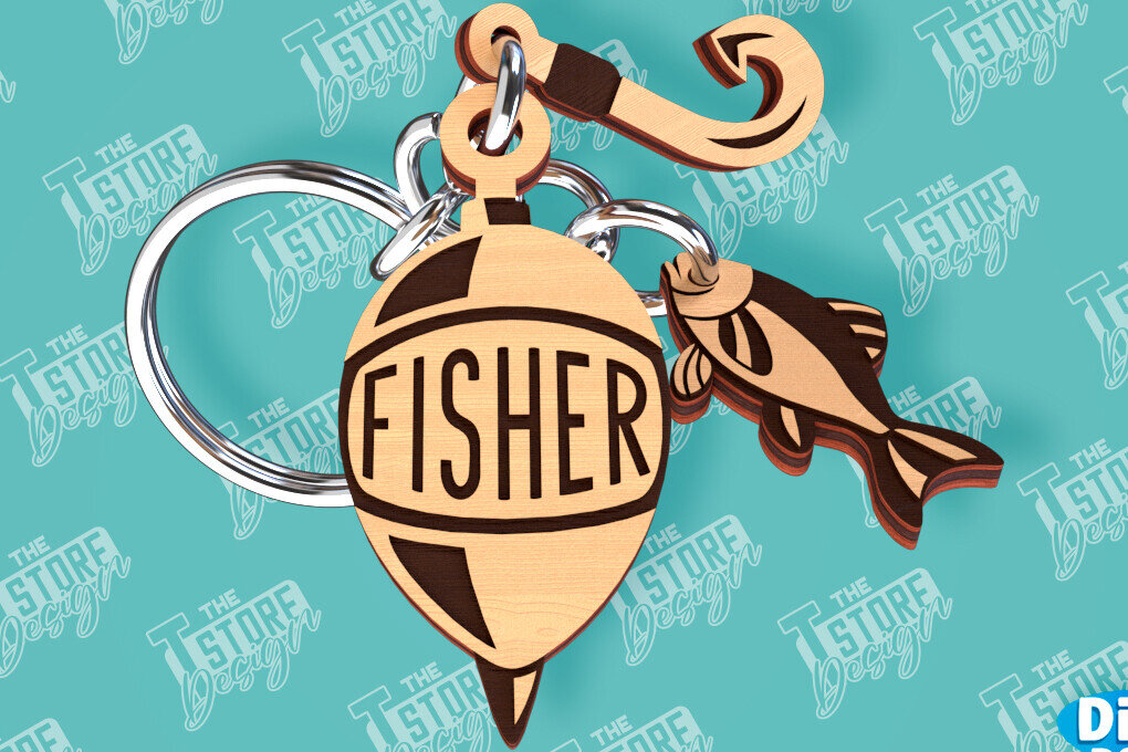 Σετ των 3 Intra απο ξύλο plywood 3mm-4mm πάχος - Μπρελόκ ψαρέματος | Fisherman Design |CNC Δίασταση 4x4 cm INTRAFABR-99548739