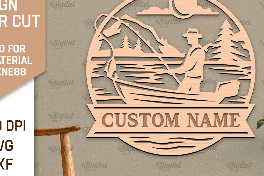 Intra απο ξύλο plywood 3mm-4mm πάχος - Ψάρεμα σημάδι LaserCut. Fishing Decor  Δίασταση 30x20 cm INTRAFABR-98537897