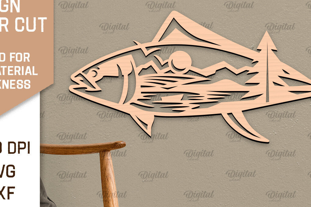 Intra απο ξύλο plywood 3mm-4mm πάχος - Ψάρεμα σημάδι LaserCut. Fishing Decor  Δίασταση 30x20 cm INTRAFABR-98537916