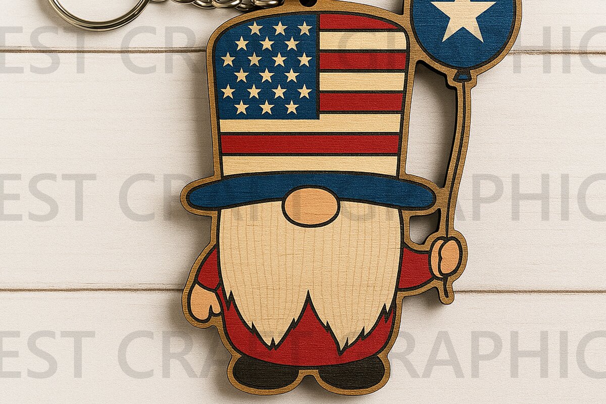 Σετ των 3 Intra απο ξύλο plywood 3mm-4mm πάχος - Flag Hat Gnome Balloon  Δίασταση 4x4 cm INTRAFABR-122937798