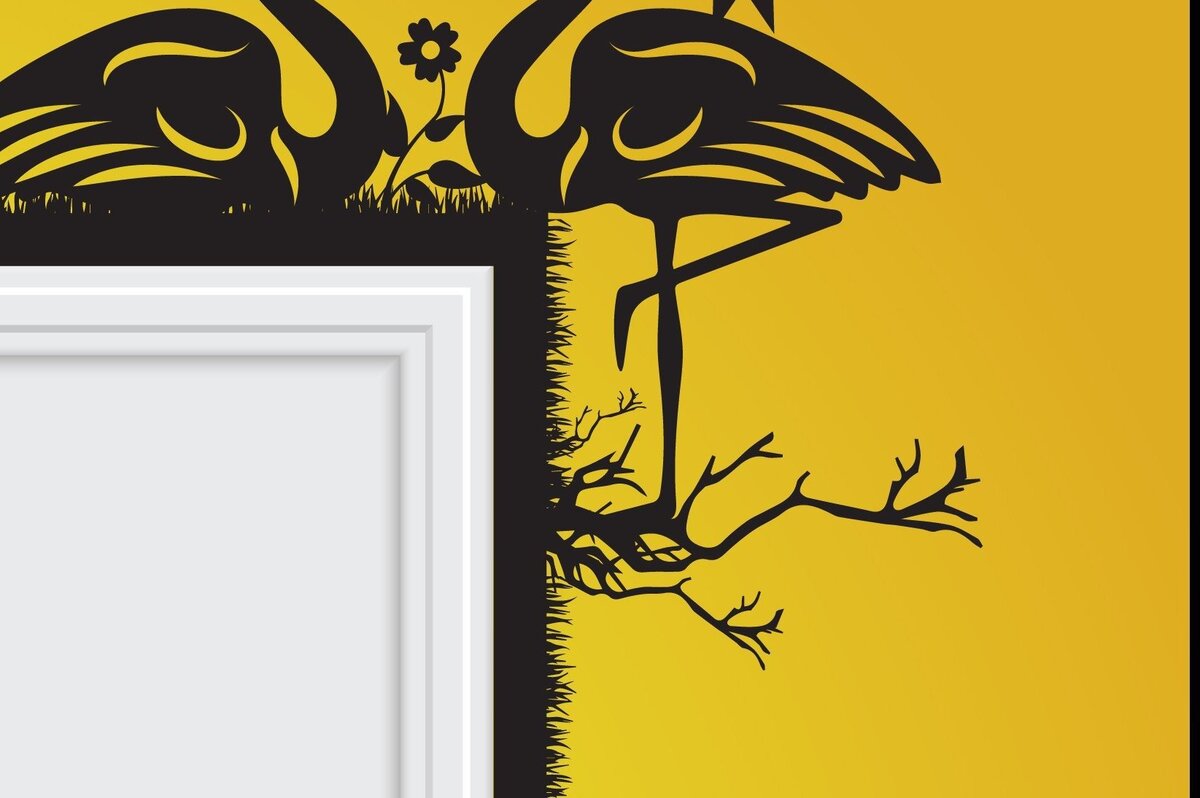 Σετ των 2 Intra απο ξύλο plywood 3mm-4mm πάχος - Flamingo Door Corner Paper Cut Cut Laser Δίασταση 20x20 cm INTRAFABR-32834139