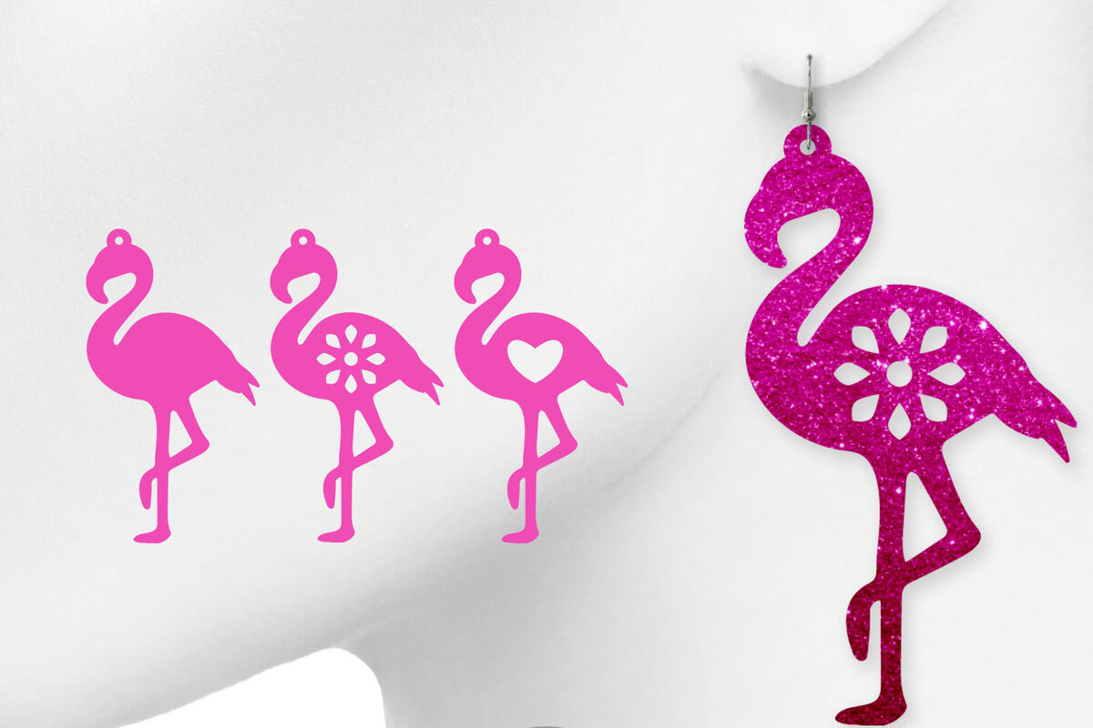 Σετ των 3 Intra απο ξύλο plywood 3mm-4mm πάχος - Σκουλαρίκια Flamingo, Σκουλαρίκια πουλιών Δίασταση 3x3 cm INTRAFABR-9359452