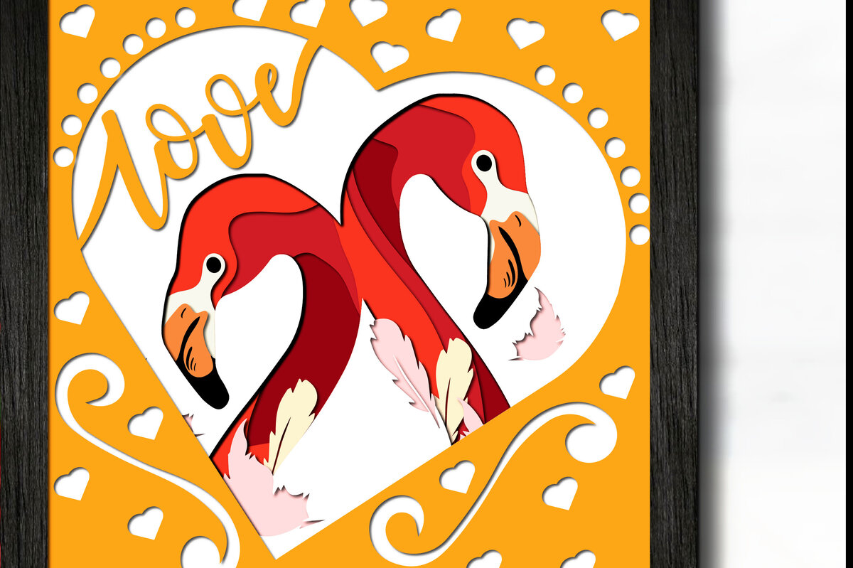 Σετ των 2 Intra απο ξύλο plywood 3mm-4mm πάχος - Κουτί σκιών για την ημέρα του Αγίου Βαλεντίνου Flamingo Δίασταση 25x25 cm INTRAFABR-59770036