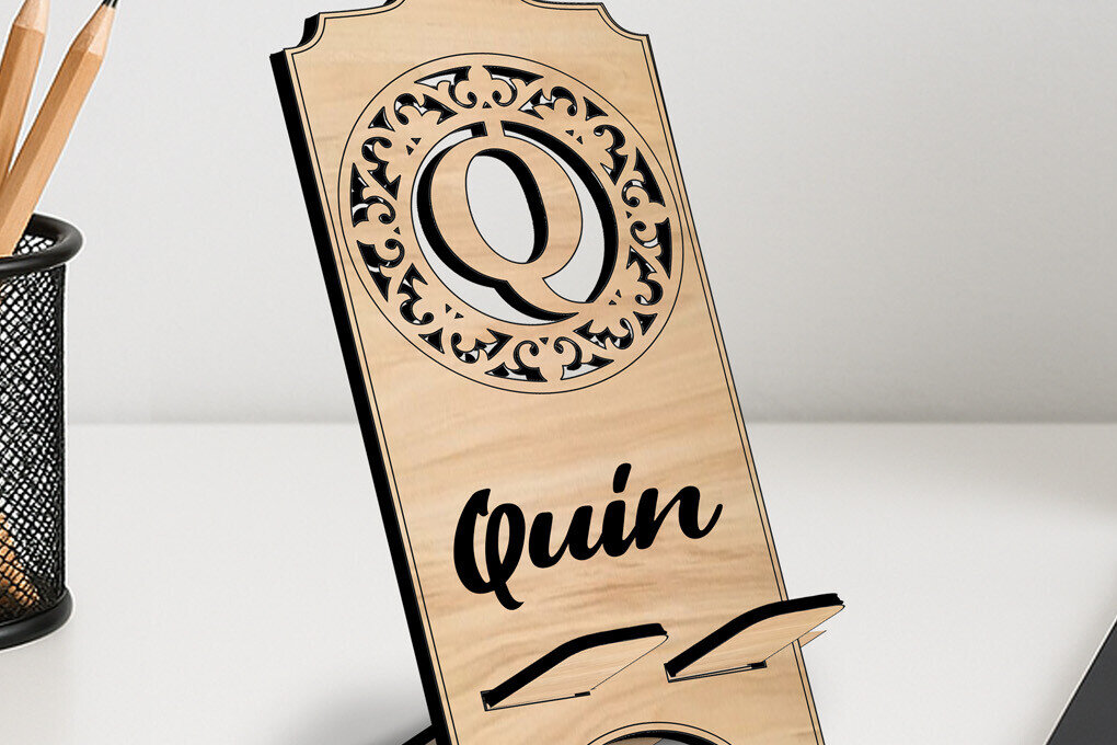 Σετ των 2 Intra απο ξύλο plywood 3mm-4mm πάχος - Fleur-de-lis Letter Q  Holder Phone Δίασταση 20x20 cm INTRAFABR-123036481