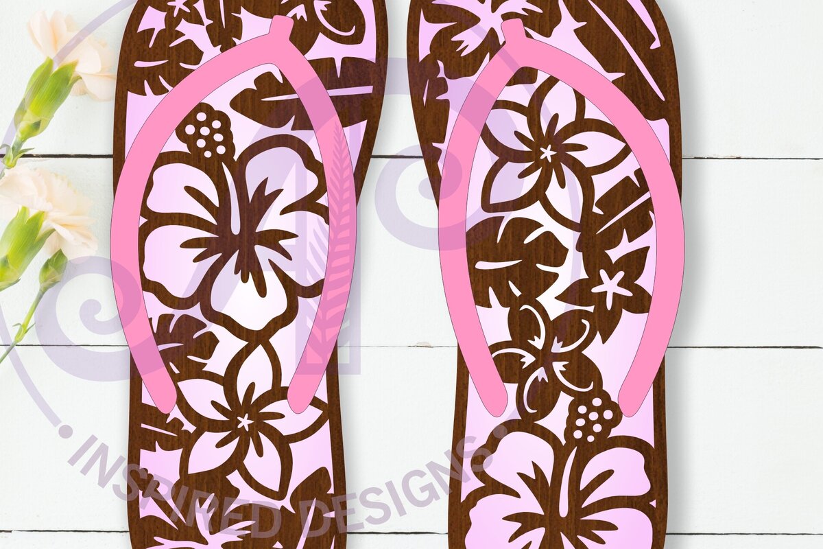 Intra απο ξύλο plywood 3mm-4mm πάχος - Πινακίδα Flip Flop Tropical Flowers Layered Δίασταση 40x50 cm INTRAFABR-111088489