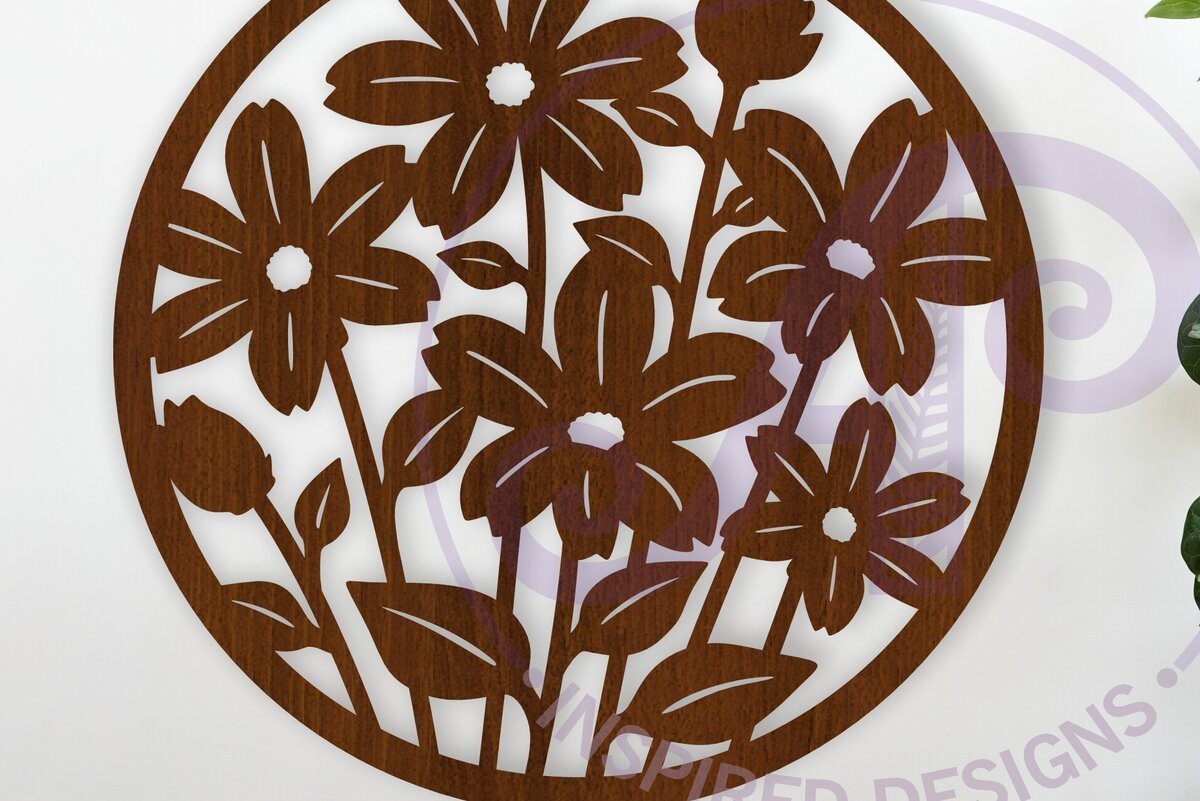 Intra απο ξύλο plywood 3mm-4mm πάχος - Floral 6 Πέταλα Λουλούδι επιγραφή,  Δίασταση 40x50 cm INTRAFABR-114973160