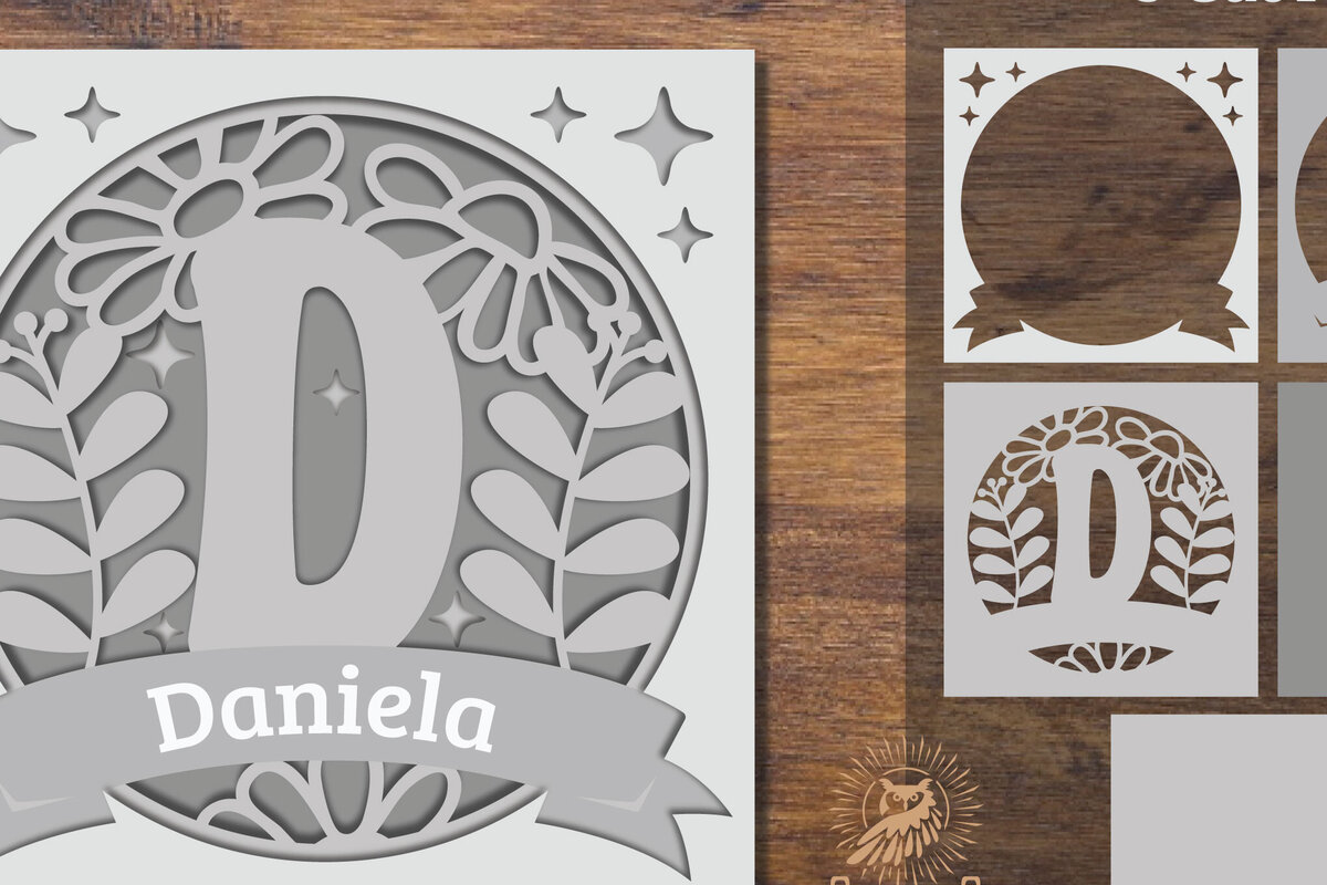 Σετ των 2 Intra απο ξύλο plywood 3mm-4mm πάχος - Floral Alphabet Shadow Box - Letter D Δίασταση 25x25 cm INTRAFABR-92886320