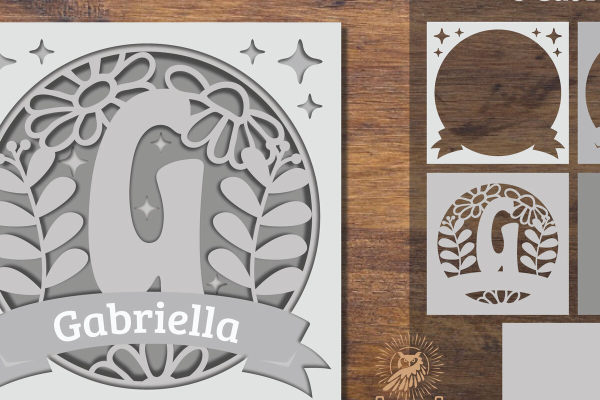 Σετ των 3 Intra απο ξύλο plywood 3mm-4mm πάχος - Floral Alphabet Shadow Box - Letter G Δίασταση 25x25 cm INTRAFABR-92886516