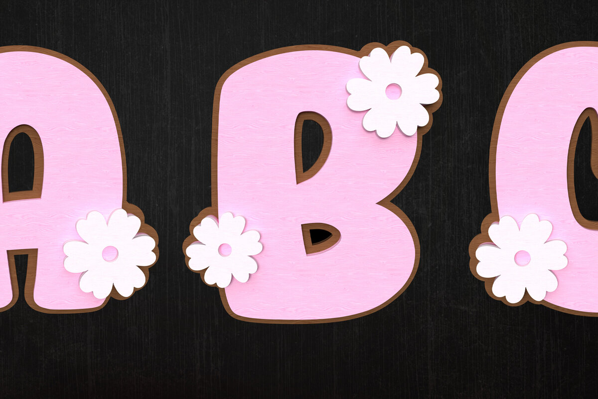 Σετ των 3 Intra απο ξύλο plywood 3mm-4mm πάχος - Floral Alphabet  Cut Laser Δίασταση 6x6 cm INTRAFABR-119794726