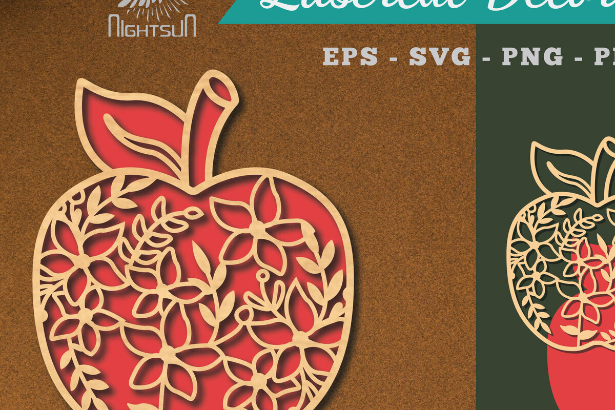 Σετ των 2 Intra απο ξύλο plywood 3mm-4mm πάχος - Διακόσμηση με λουλουδάτο μήλο με λέιζερ 1 Δίασταση 20x20 cm INTRAFABR-113206835