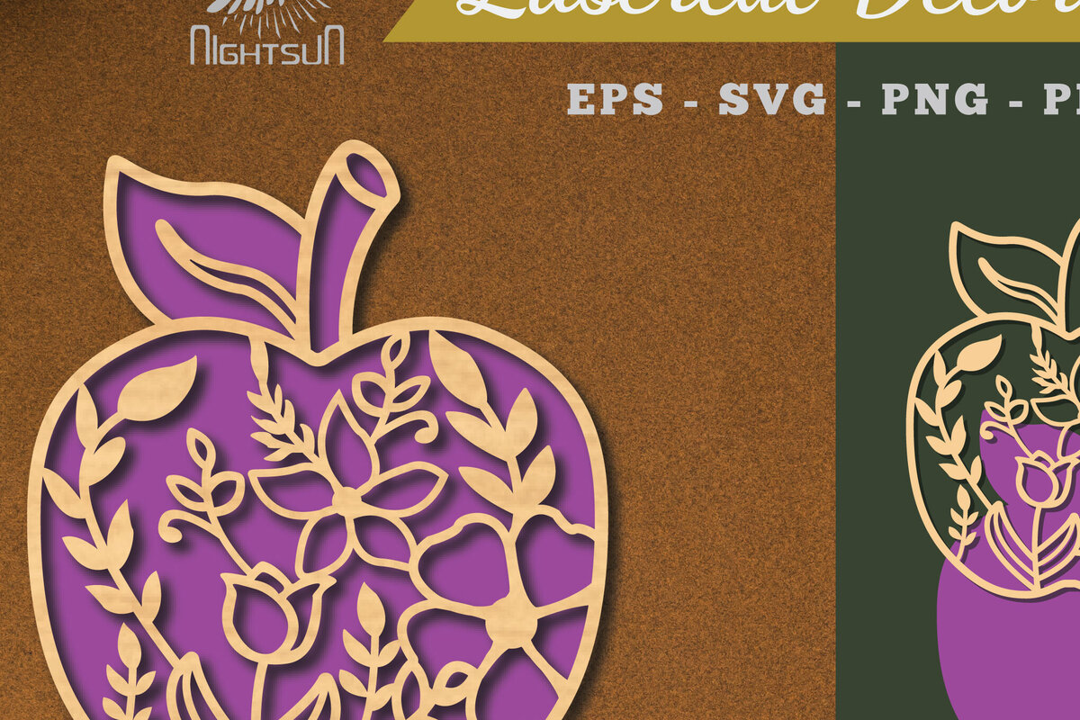 Σετ των 2 Intra απο ξύλο plywood 3mm-4mm πάχος - Floral μήλο κομμένο με λέιζερ διακόσμηση 2 Δίασταση 20x20 cm INTRAFABR-113206891