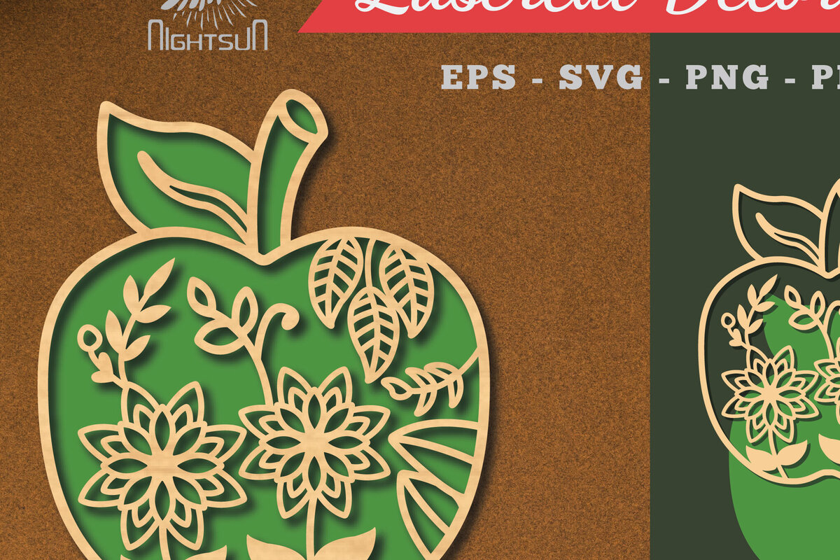 Σετ των 2 Intra απο ξύλο plywood 3mm-4mm πάχος - Διακόσμηση με λουλουδάτο μήλο με λέιζερ 3 Δίασταση 20x20 cm INTRAFABR-113206946