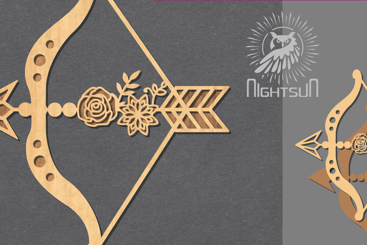 Σετ των 2 Intra απο ξύλο plywood 3mm-4mm πάχος - Floral Arrow Cut Laser Decoration 1 Δίασταση 20x20 cm INTRAFABR-123401988