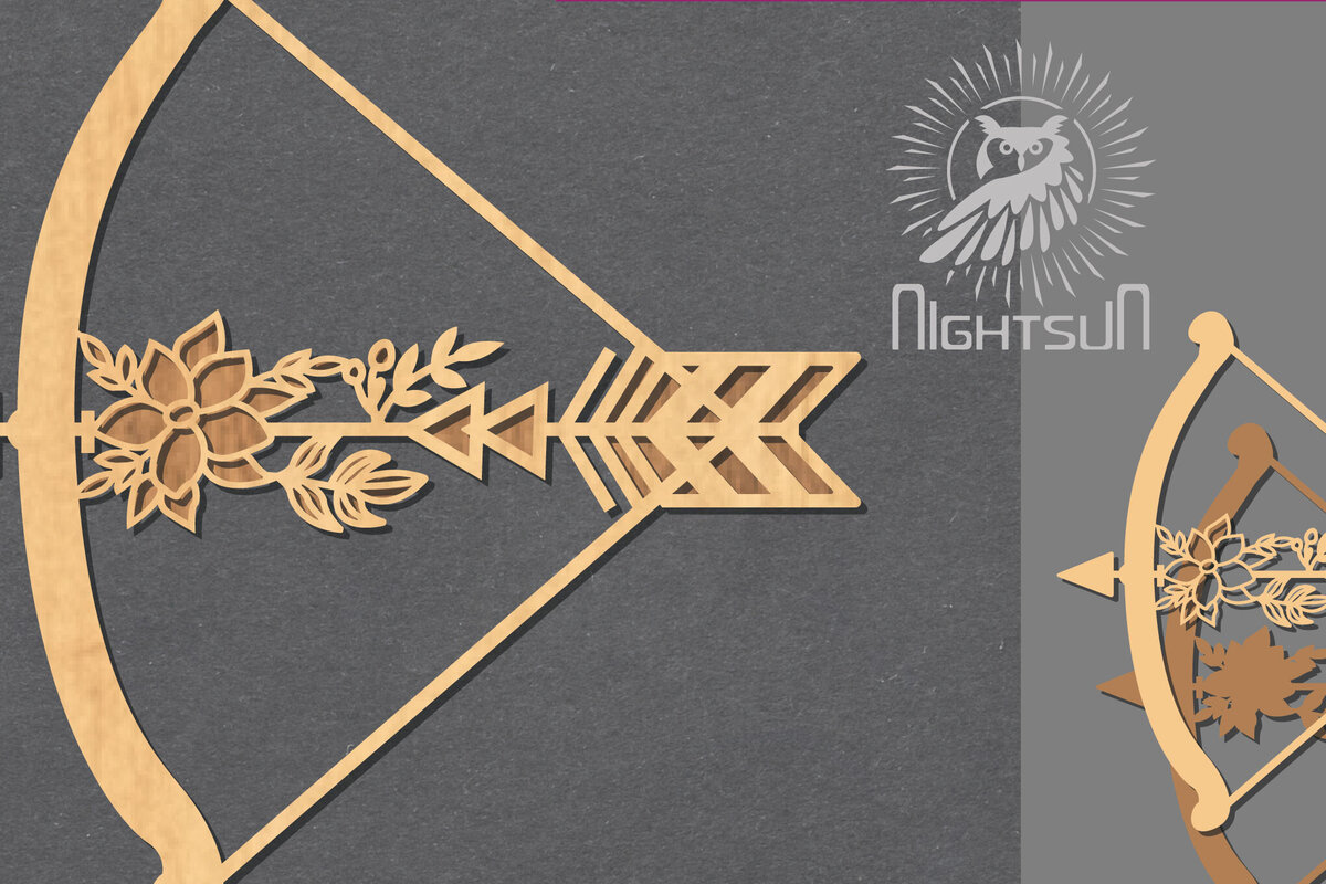 Σετ των 2 Intra απο ξύλο plywood 3mm-4mm πάχος - Floral Arrow Cut Laser Decoration 2 Δίασταση 20x20 cm INTRAFABR-123402017