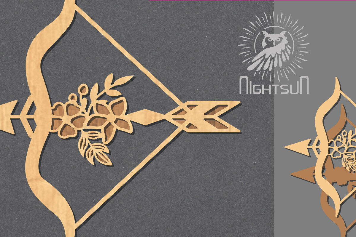 Σετ των 2 Intra απο ξύλο plywood 3mm-4mm πάχος - Floral Arrow Cut Laser Decoration 3 Δίασταση 20x20 cm INTRAFABR-123402041