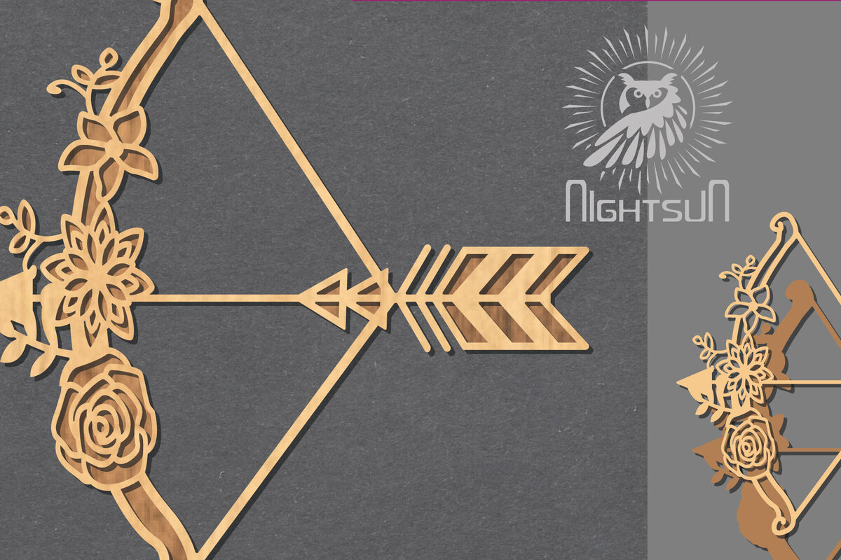 Σετ των 2 Intra απο ξύλο plywood 3mm-4mm πάχος - Floral Arrow Cut Laser Decoration 5 Δίασταση 20x20 cm INTRAFABR-123402092