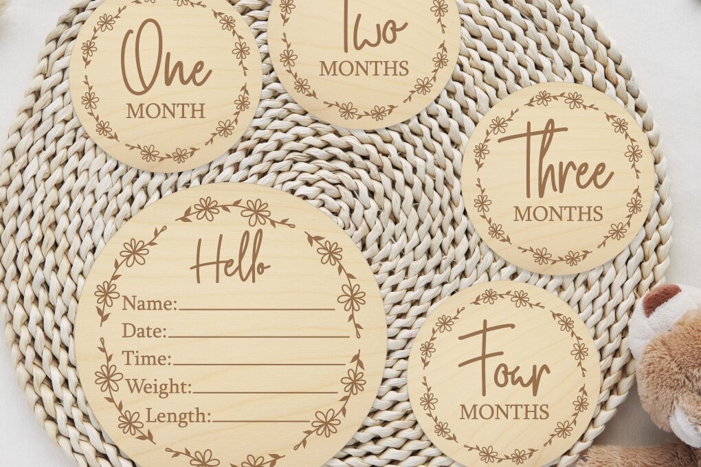 Σετ των 3 Intra απο ξύλο plywood 3mm-4mm πάχος - Floral Baby Monthly Milestones  Δίασταση 20x20 cm INTRAFABR-112456151